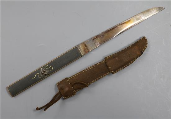 A Japanese bronze and mixed metal handled kozuka, handle and blade signed